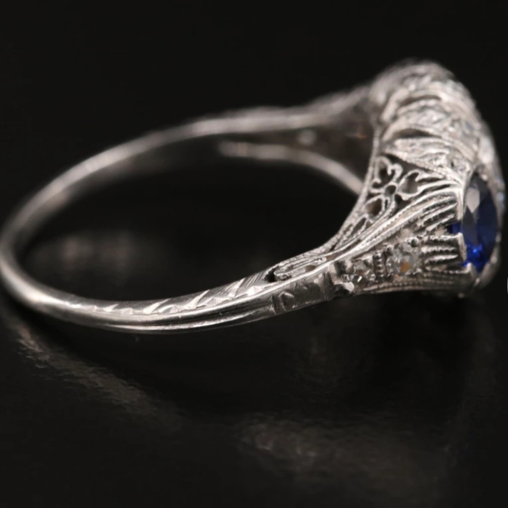 Platinum Art Deco Sapphire Diamond Cubic Zirconia - Picture 5 of 12
